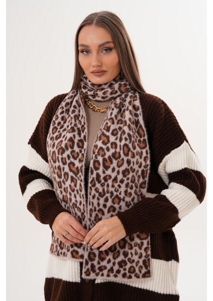 Lüks Yumuşak Dokulu Leopar Atkı Bere Seti|kaliteli Triko Kombin