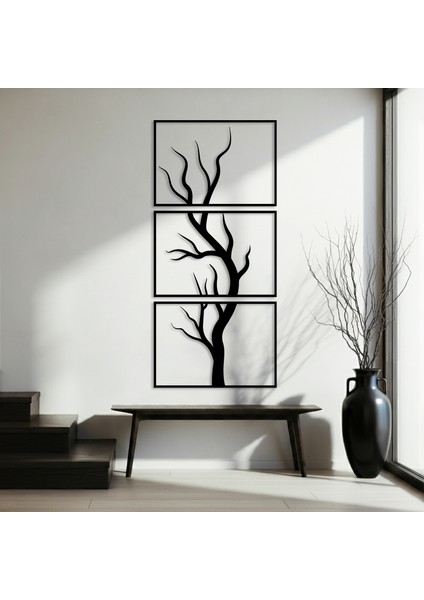 Üçlü Ağaç Dalları Temalı Ahşap Duvar Tablosu