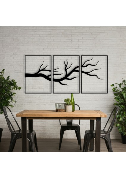 Üçlü Ağaç Dalları Temalı Ahşap Duvar Tablosu modelleri