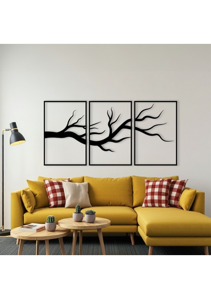 Üçlü Ağaç Dalları Temalı Ahşap Duvar Tablosu fırsatları