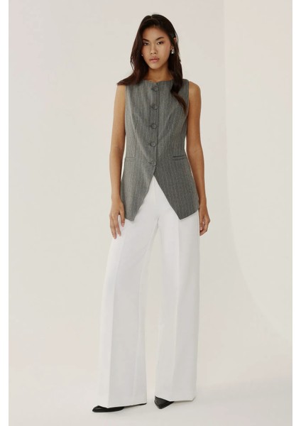 Kadın Çizgili Bisiklet Yaka Kolsuz Yelek Gri fiyatları