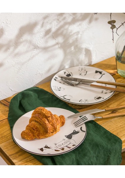 Lcw Home Ekru Kedi Baskılı Seramik Tabak 2'li 20 cm