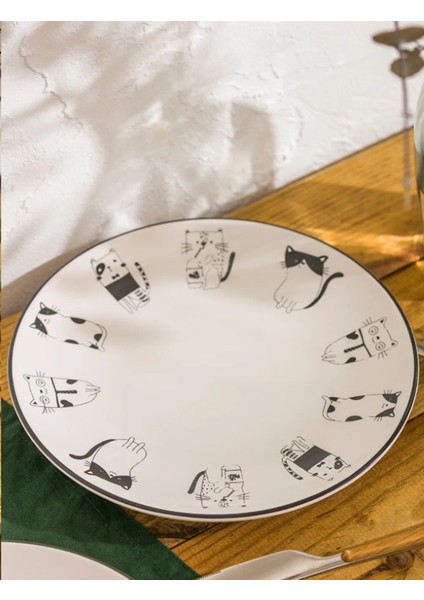 Lcw Home Ekru Kedi Baskılı Seramik Tabak 2'li 20 cm modelleri
