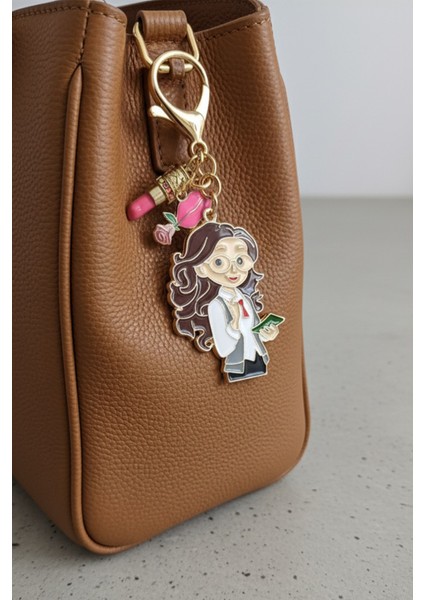 Altın Sarısı Ruj Detay Öğretmen Çanta Aksesuarı Anahtarlık