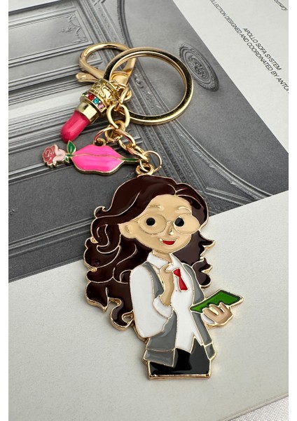 Altın Sarısı Ruj Detay Öğretmen Çanta Aksesuarı Anahtarlık modelleri