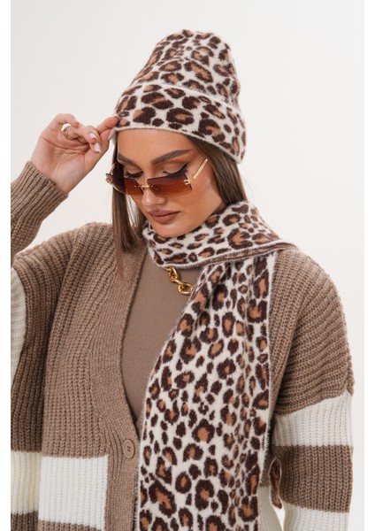 Lüks Yumuşak Dokulu Leopar Atkı Bere Seti|kaliteli Triko Kombin fiyatları