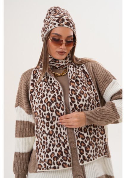 Lüks Yumuşak Dokulu Leopar Atkı Bere Seti|kaliteli Triko Kombin fırsatları