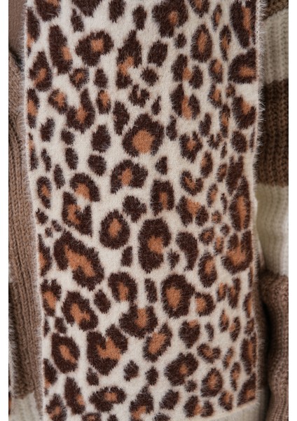 Lüks Yumuşak Dokulu Leopar Atkı Bere Seti|kaliteli Triko Kombin