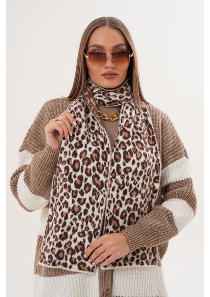 Lüks Yumuşak Dokulu Leopar Atkı Bere Seti|kaliteli Triko Kombin