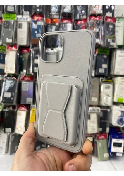 Iphone 11 Uyumlu Gri Standlı Kartlıklı Suni Deri Kılıf fiyatları