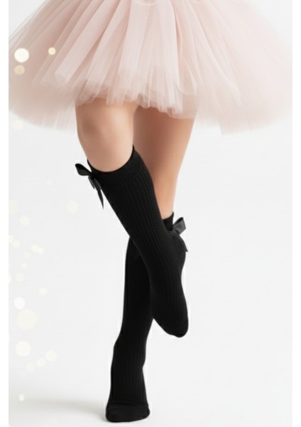 Kız Çocuk Fiyonk Detaylı Diz Altı Çorap / Siyah fırsatları