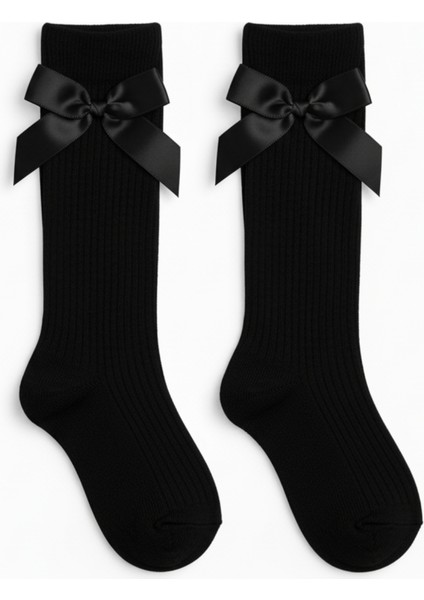 Kız Çocuk Fiyonk Detaylı Diz Altı Çorap / Siyah indirimleri