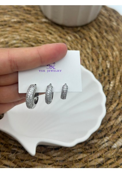 3lü Çelik Farklı Boy Silver Küpe modelleri