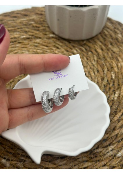 3lü Çelik Farklı Boy Silver Küpe fırsatları