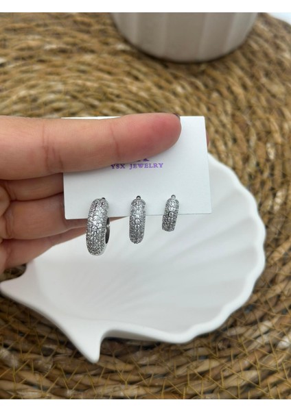 3lü Çelik Farklı Boy Silver Küpe indirimleri