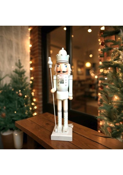 Yılbaşı Fındıkkıran Kurşun Asker 50CM Yılbaşı Dekor Süsü Beyaz indirimleri