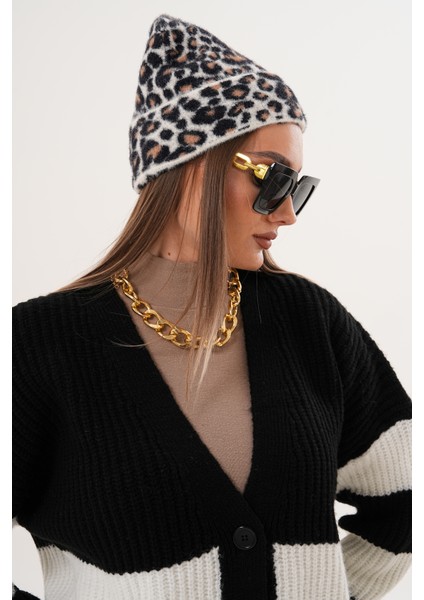 Lüks Yumuşak Dokulu Leopar Atkı Bere Seti|kaliteli Triko Kombin