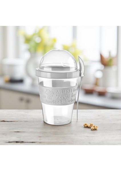 Titiz 600 ml Kaşıklı Yoğurt & Müsli Kabı - Taşınabilir Kase - Beyaz fiyatları