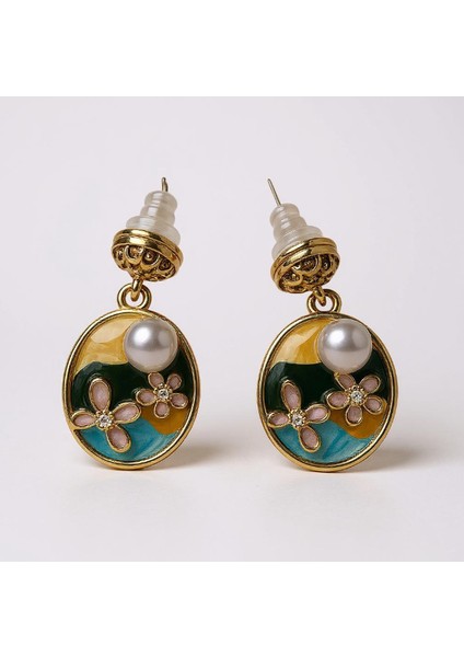 Çiçek Motifli Incili Küpe modelleri