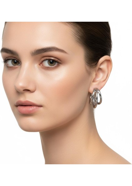 Gümüş Renk Kalın Halka Küpe - Çelik (Stainless Steel)