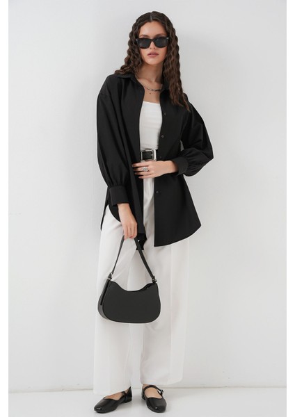 Kadın Bdart Düğmeli Uzun Geniş Poplin Gömlek Siyah fiyatları