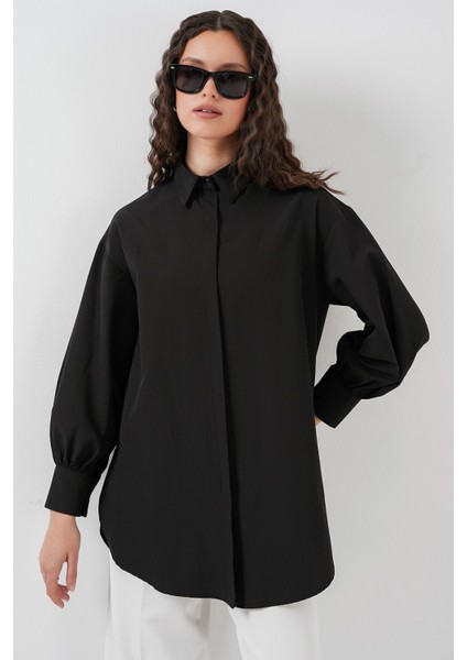 Kadın Bdart Düğmeli Uzun Geniş Poplin Gömlek Siyah fırsatları