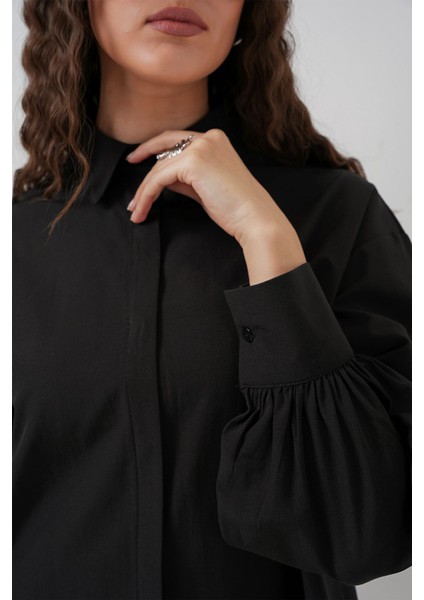 Kadın Bdart Düğmeli Uzun Geniş Poplin Gömlek Siyah indirimleri