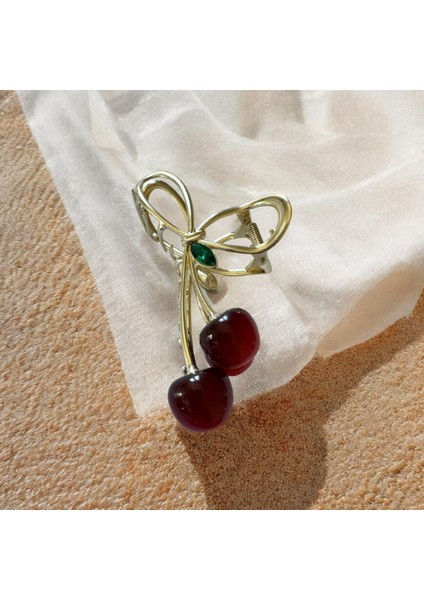 Altın Renk Kirazlı Metal Zarif Saç Tokası fiyatları