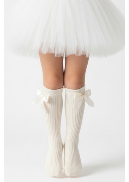 Kız Çocuk Fiyonk Detaylı Diz Altı Çorap / Ekru fiyatları