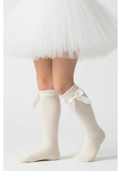 Kız Çocuk Fiyonk Detaylı Diz Altı Çorap / Ekru modelleri
