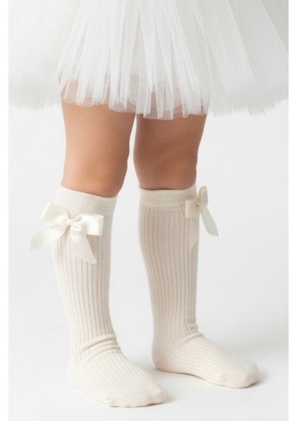 Kız Çocuk Fiyonk Detaylı Diz Altı Çorap / Ekru fırsatları