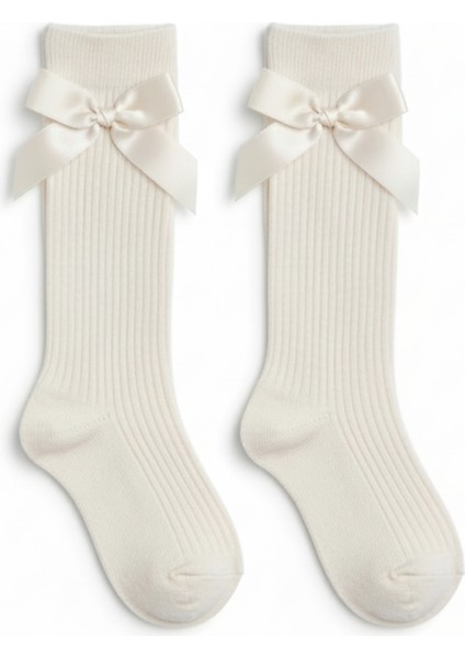 Kız Çocuk Fiyonk Detaylı Diz Altı Çorap / Ekru indirimleri