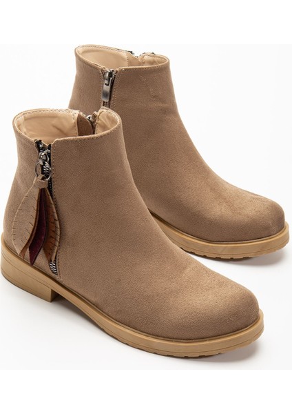 165-205 Vizon Süet Yaprak Desenli Fermuarlı Günlük Kadın Bot