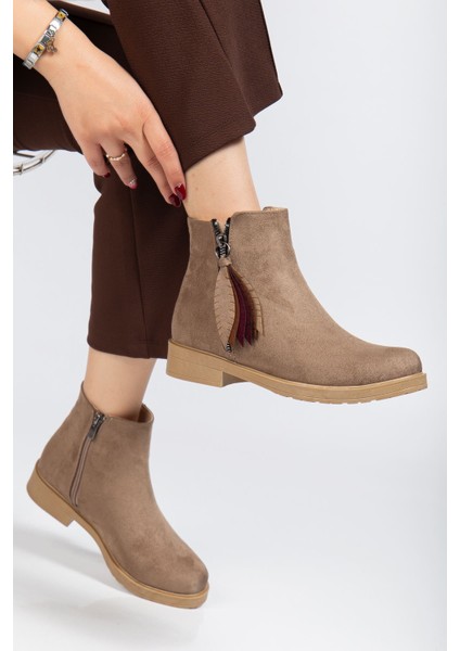 165-205 Vizon Süet Yaprak Desenli Fermuarlı Günlük Kadın Bot indirimleri