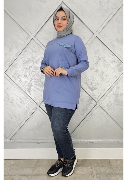 Kadın Taş ve Düğme Detaylı Tesettür Tunik