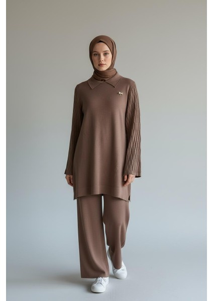 Merserize Kumaş Doku Kol Detaylı Triko Takım - MDS002855TRTKM