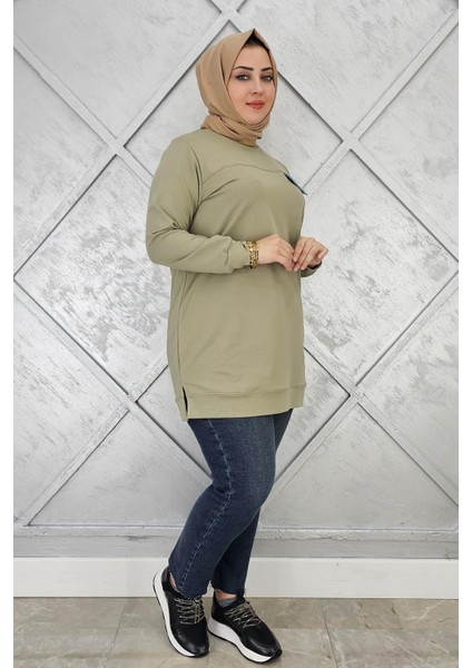 Kadın Taş ve Düğme Detaylı Tesettür Tunik