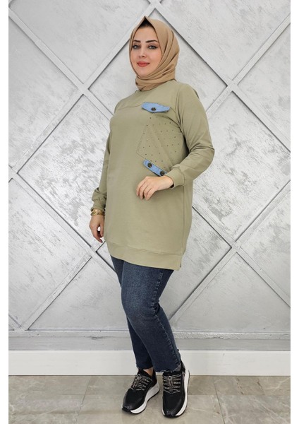 Kadın Taş ve Düğme Detaylı Tesettür Tunik modelleri