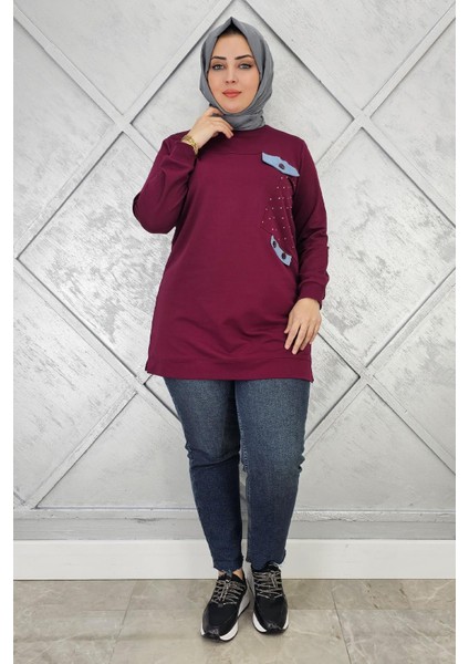 Kadın Taş ve Düğme Detaylı Tesettür Tunik modelleri