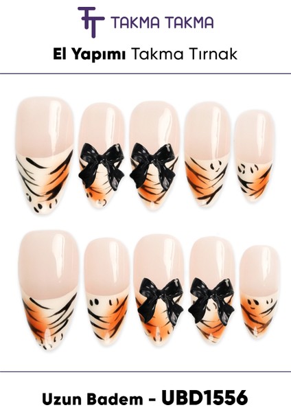 10'lu Ten Uzun Badem UBD1556 Tekrar Kullanılabilir El Yapımı Protez Takma Tırnak Ten Rengi-M