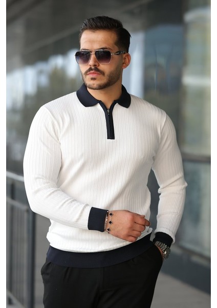 Erkek Kol ve Yaka Detaylı Uzun Kollu Triko