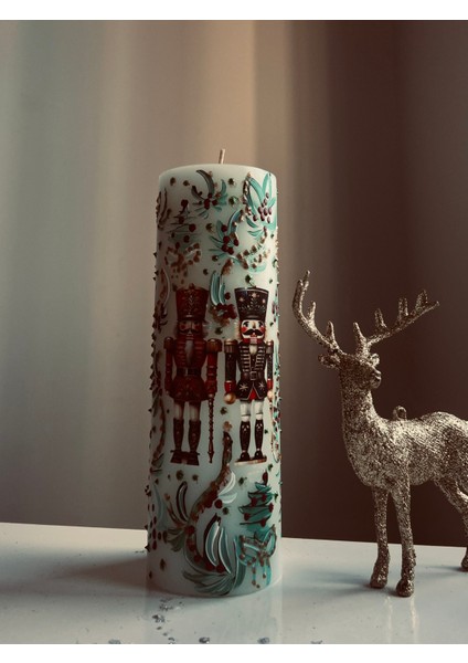 20CM Blok Mum Yılbaşı Fındıkkıran ve Kurşun Asker Desenli