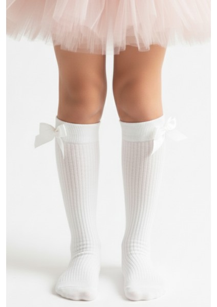 Kız Çocuk Fiyonk Detaylı Diz Altı Çorap / Beyaz AR-0090.1 fiyatları