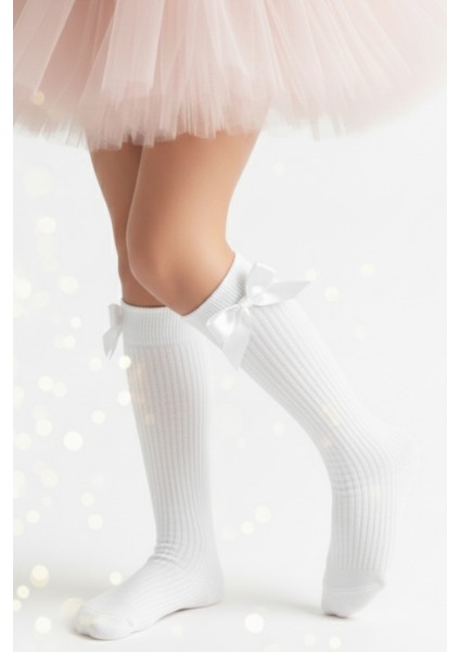 Kız Çocuk Fiyonk Detaylı Diz Altı Çorap / Beyaz AR-0090.1 fırsatları