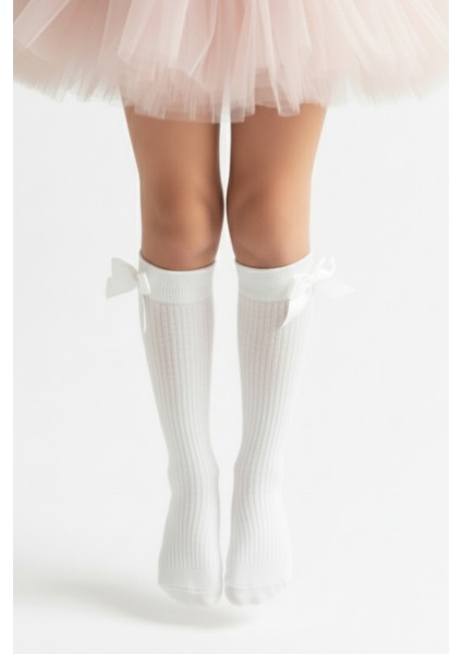 Kız Çocuk Fiyonk Detaylı Diz Altı Çorap / Beyaz AR-0090.1 indirimleri