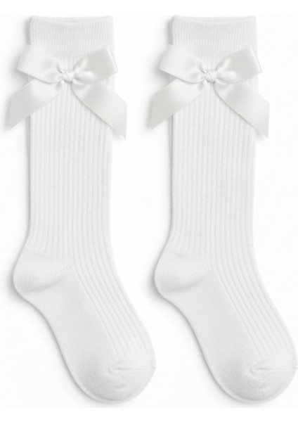 Kız Çocuk Fiyonk Detaylı Diz Altı Çorap / Beyaz AR-0090.1