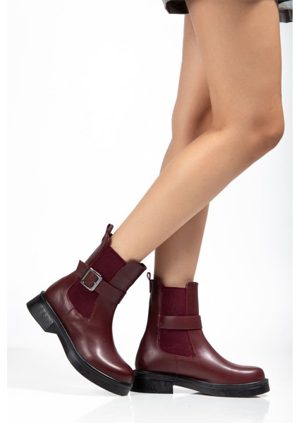 02-2004 Bordo Luna Toka Aksesuarlı Lastikli Günlük Kadın Bot fiyatları