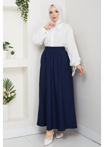 Lacivert Renk Ince Fitilli Kadife Kadın Etek Beli Lastikli 38 40 42 44 46 48 Bedenlere Uyumludur. fiyatları