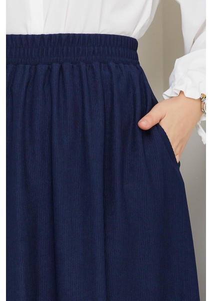 Lacivert Renk Ince Fitilli Kadife Kadın Etek Beli Lastikli 38 40 42 44 46 48 Bedenlere Uyumludur. fırsatları