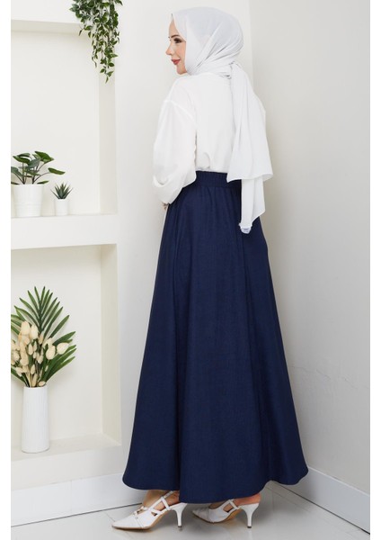 Lacivert Renk Ince Fitilli Kadife Kadın Etek Beli Lastikli 38 40 42 44 46 48 Bedenlere Uyumludur. indirimleri